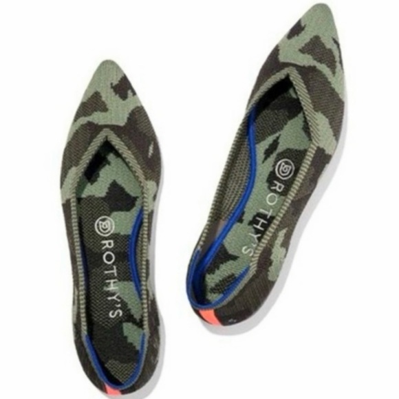 Rothy's The Point Olive Camo Pointed Toe Slip-On Flat Shoes Size 9.5 - Picture 1 of 16